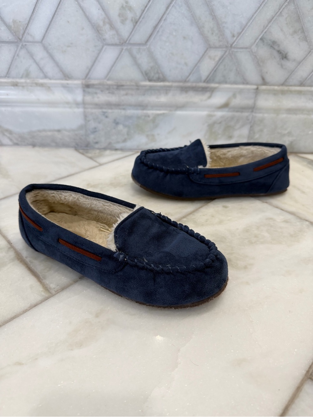Size 4 Youth Boys Crown Vintage Blue Moccasin Slippers